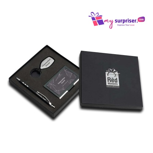 Corporate Gift Set- Pen + Keychain + Card Holder [Grey]