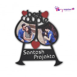 Anniversary Special Wooden Photo Frame with Name to Couple - 2 Photos