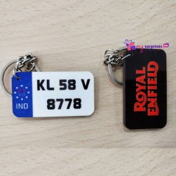 IND Number Plate Wooden Key Chain - Logo/Name on back