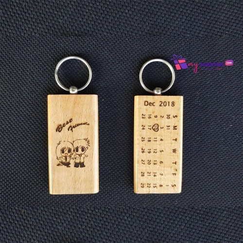Wooden Engraved Calendar Keychain