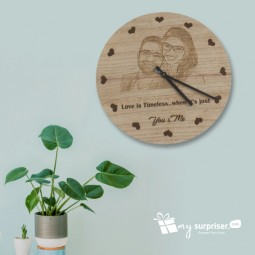 Wooden Engraved Round Wall Clock