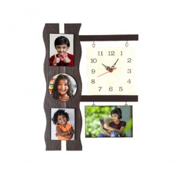 4-Photo Subli Wood Wooden Wall clock Brown color frame with off white 